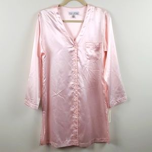 NWT Oscar de la Renta Lingerie Pink Button Long Sleeve Nightgown